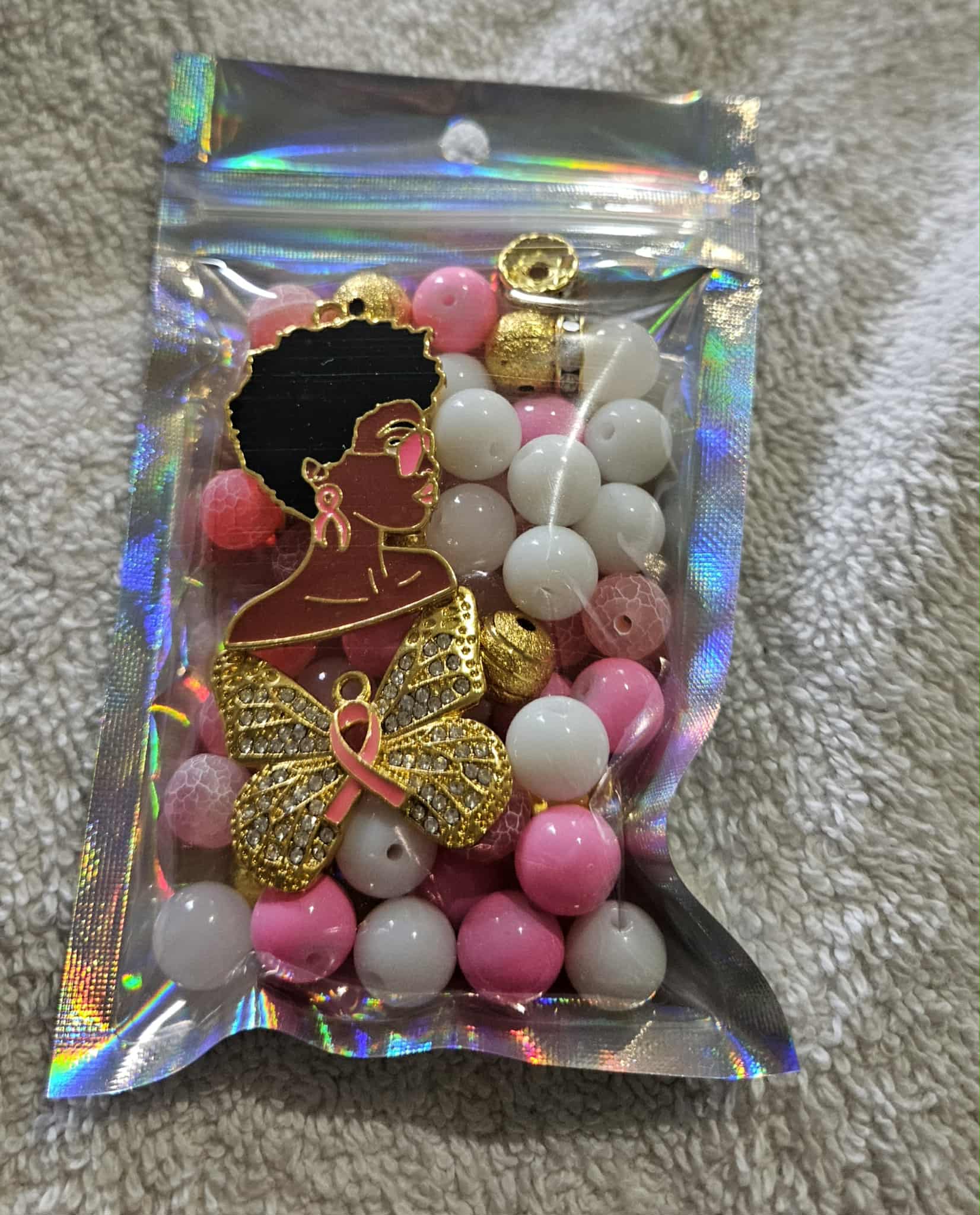 Breast cancer two stack 10mm bead pack/each