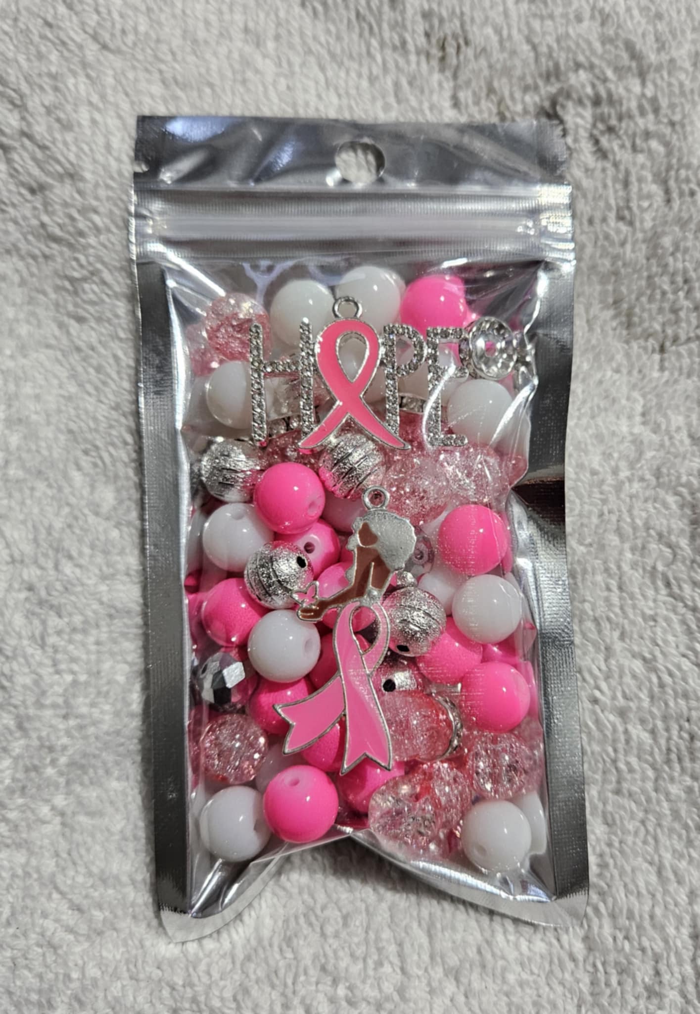 Breast cancer two stack 10mm bead pack/each