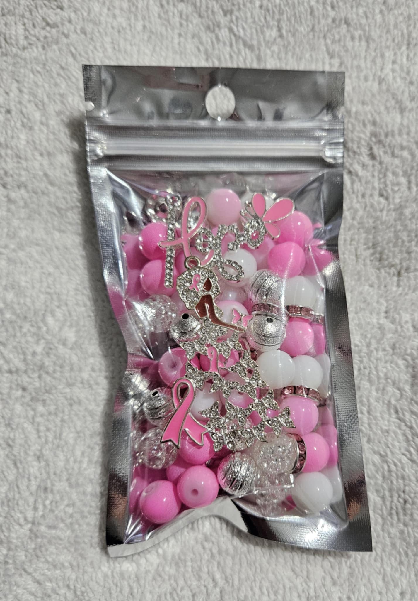 Breast cancer two stack 10mm bead pack/each
