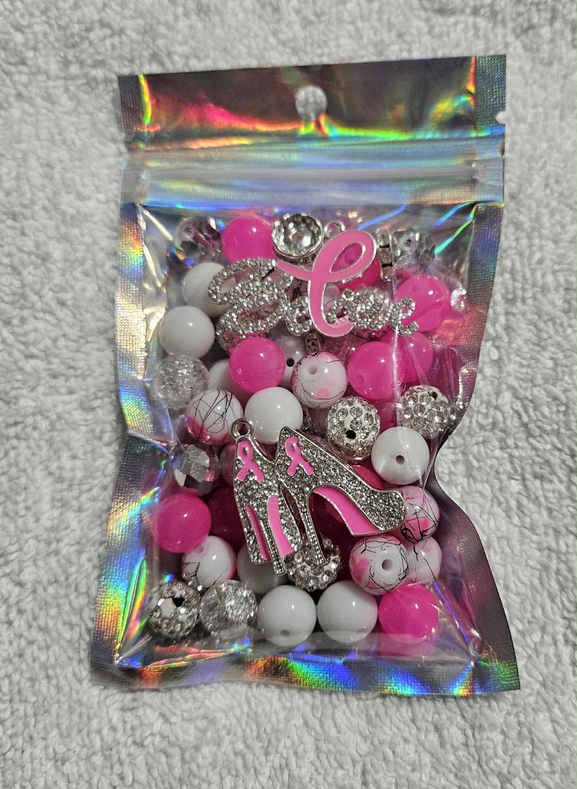 Breast cancer two stack 10mm bead pack/each