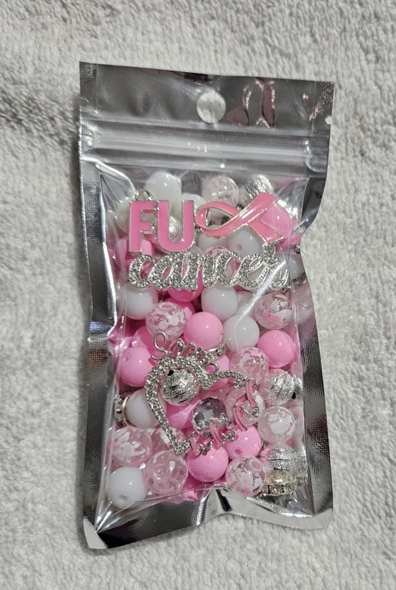 Breast cancer two stack 10mm bead pack/each