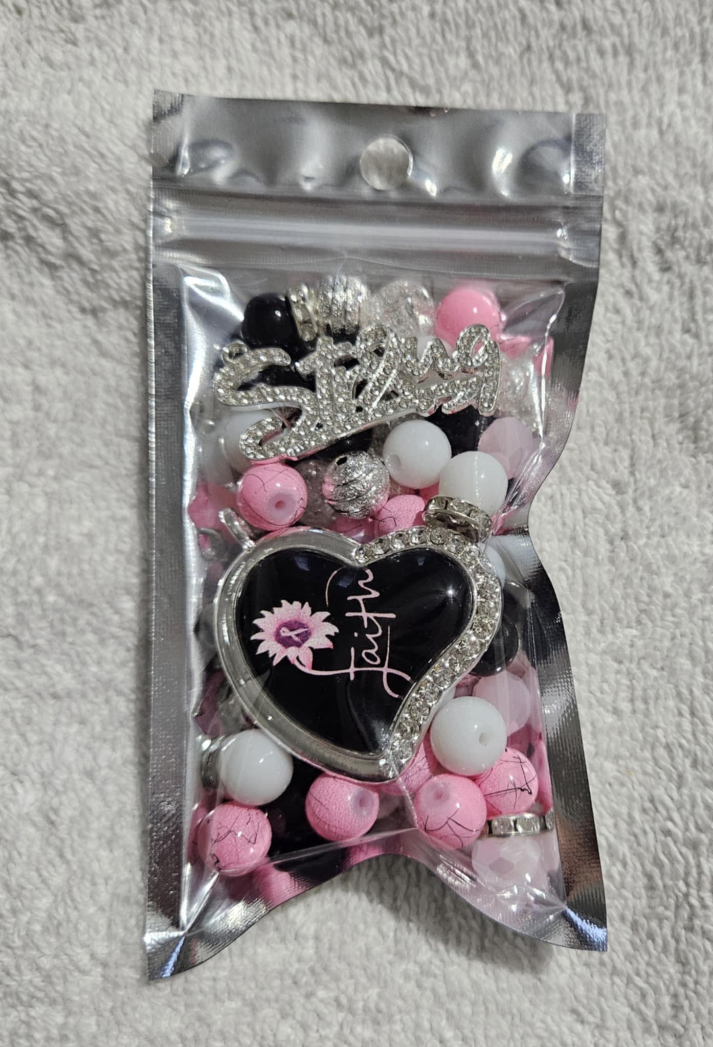 Breast cancer two stack 10mm bead pack/each