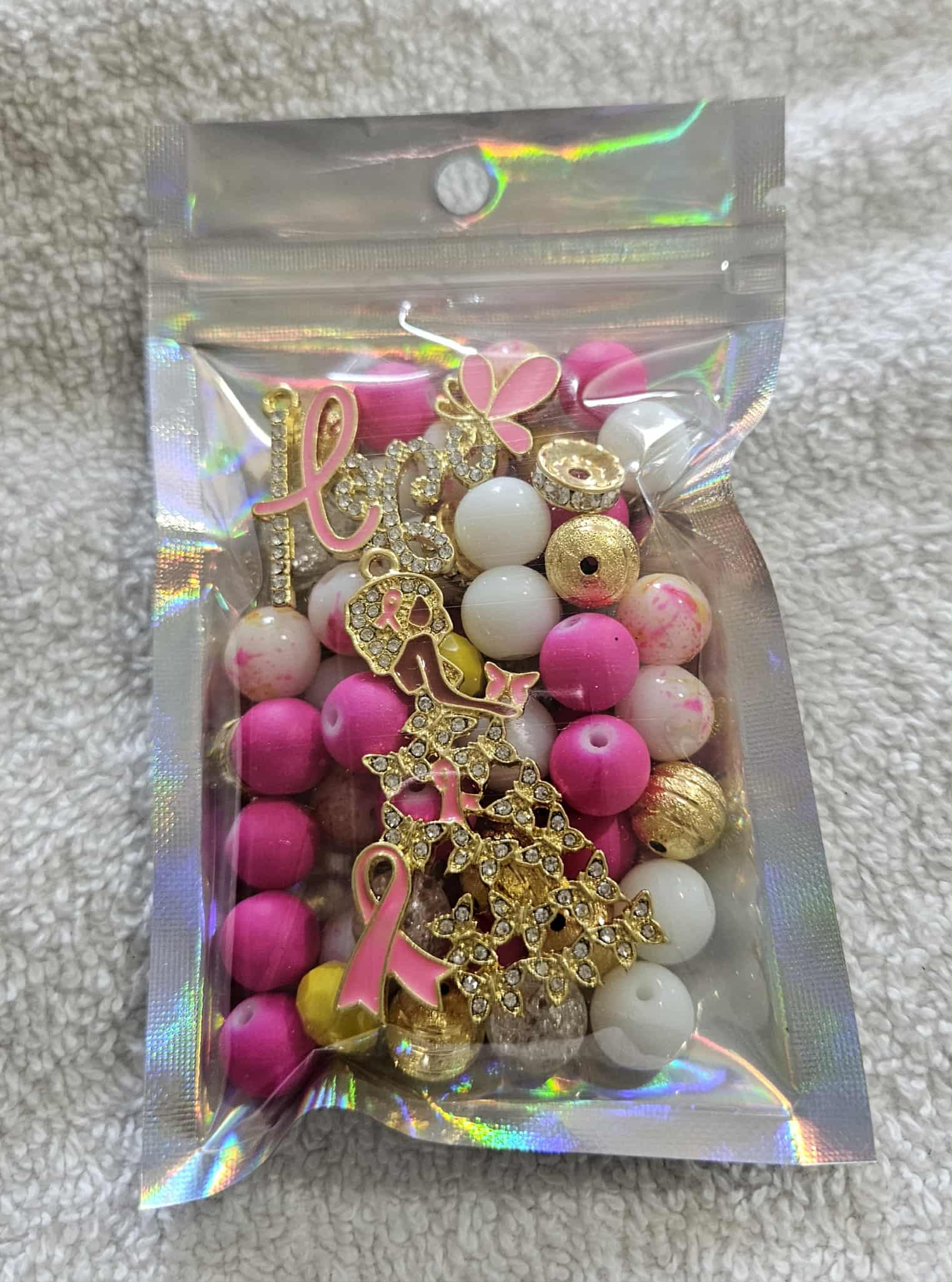 Breast cancer two stack 10mm bead pack/each