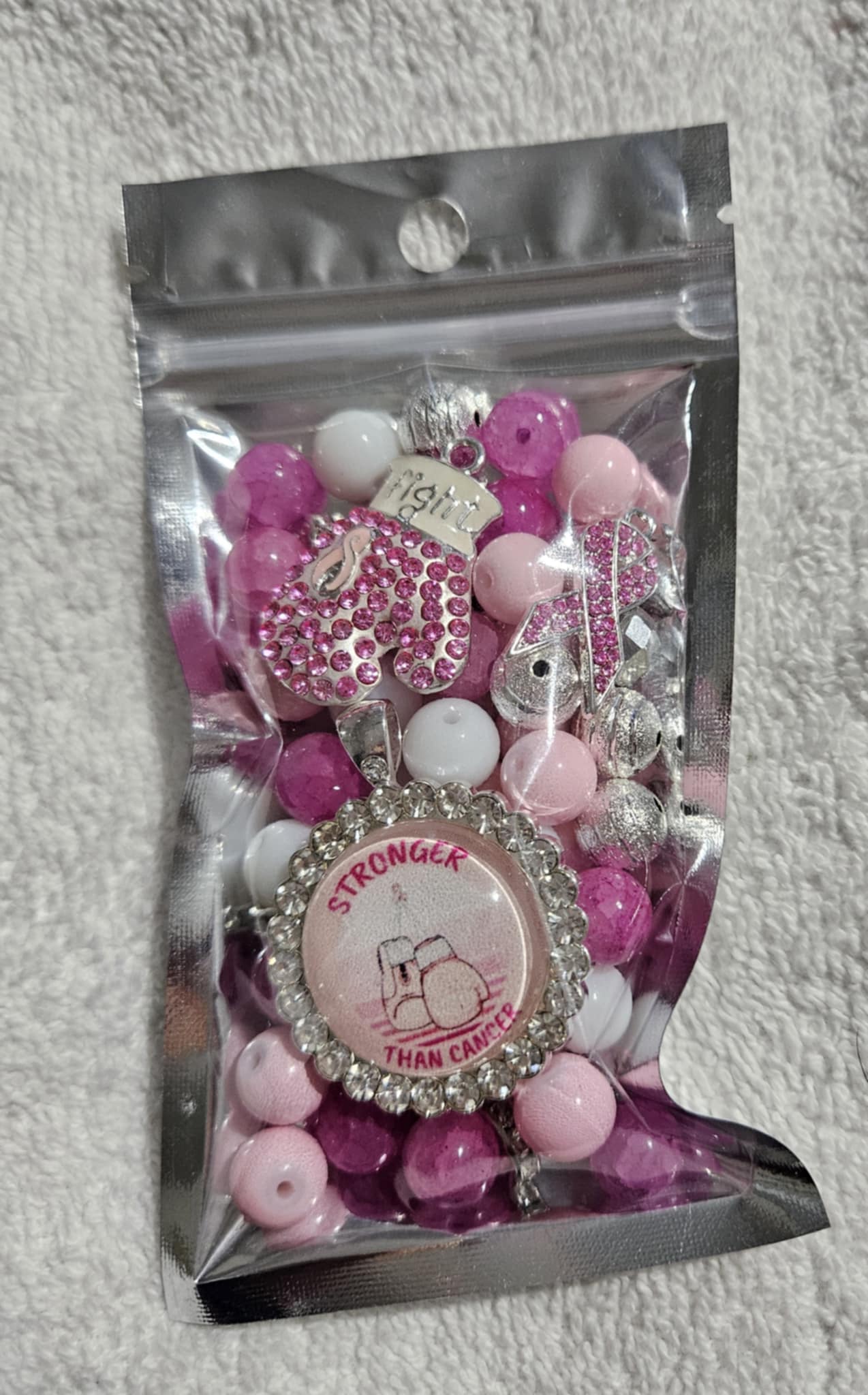 Breast cancer two stack 10mm bead pack/each