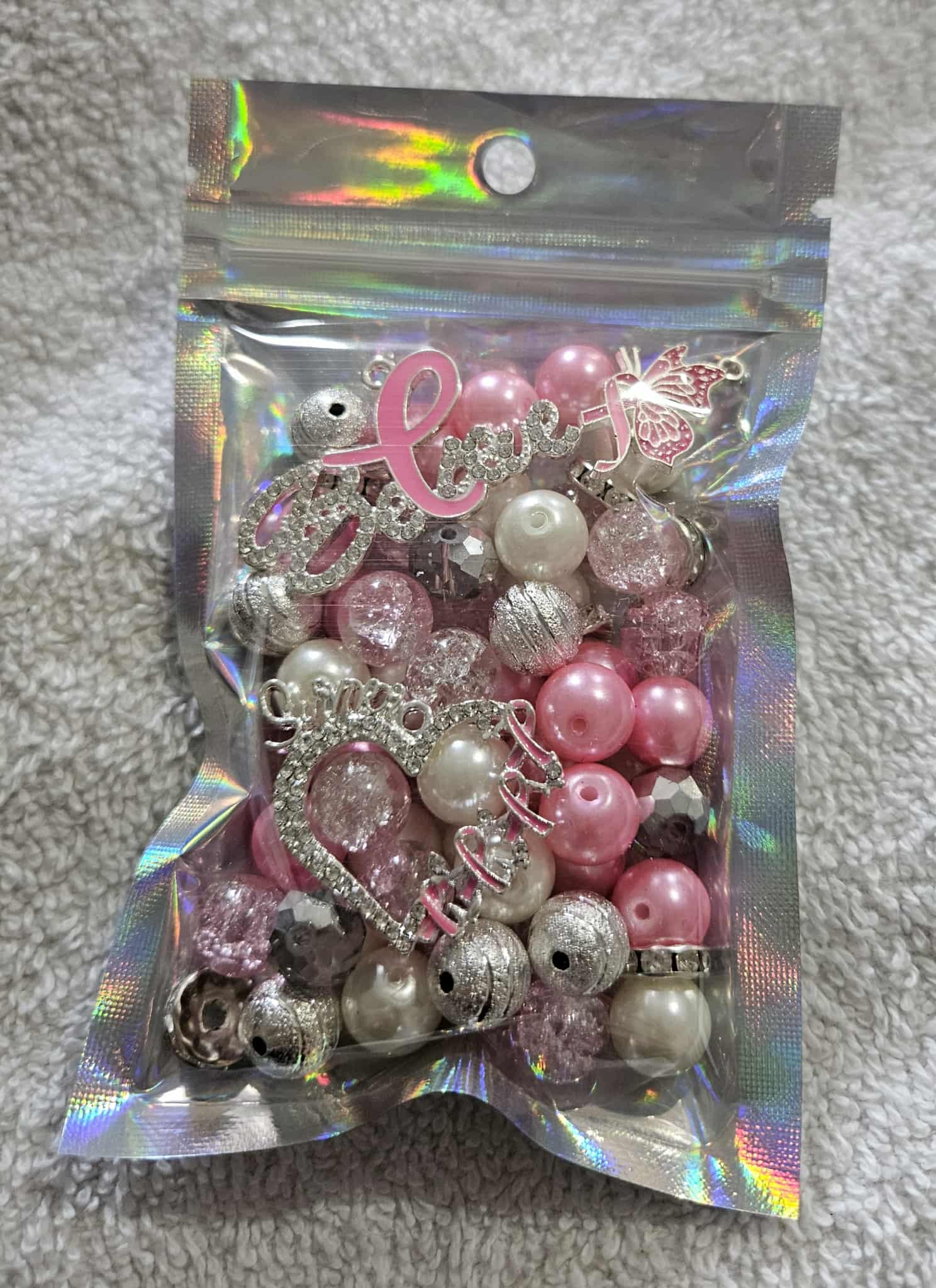 Breast cancer two stack 10mm bead pack/each
